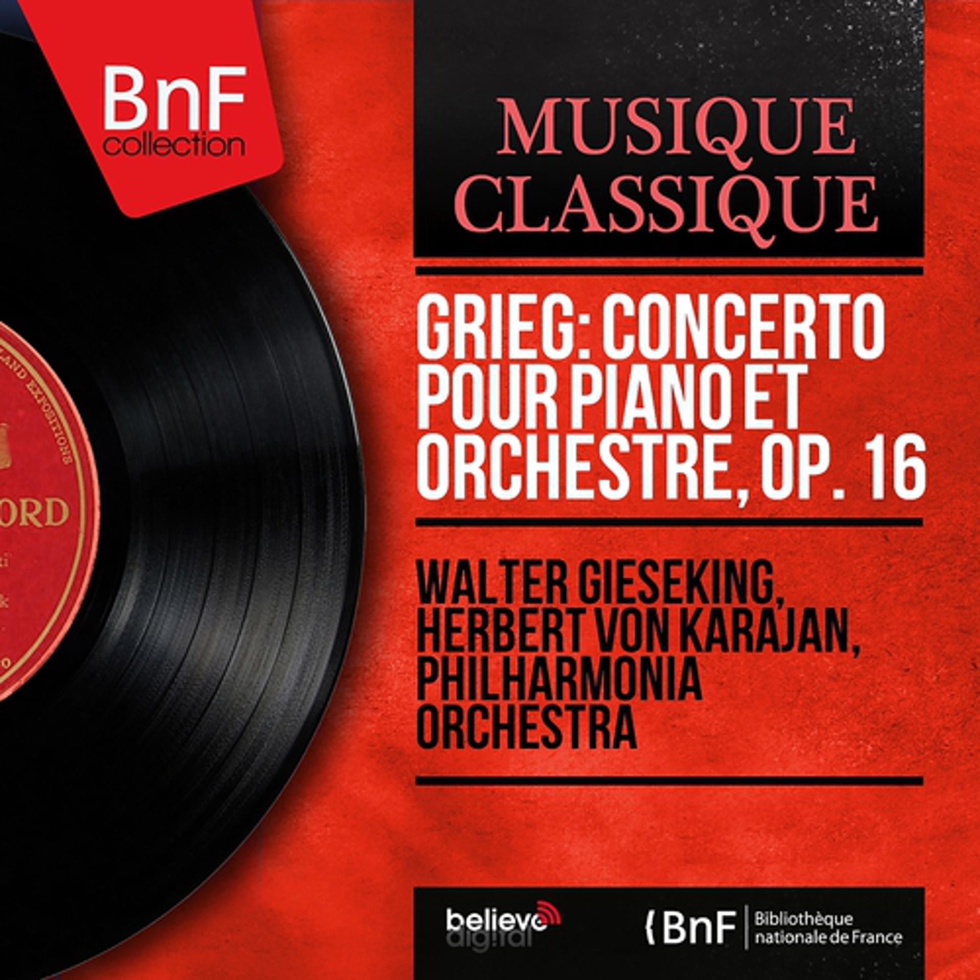 Постер альбома Grieg: Concerto pour piano et orchestre, Op. 16 (Mono Version)