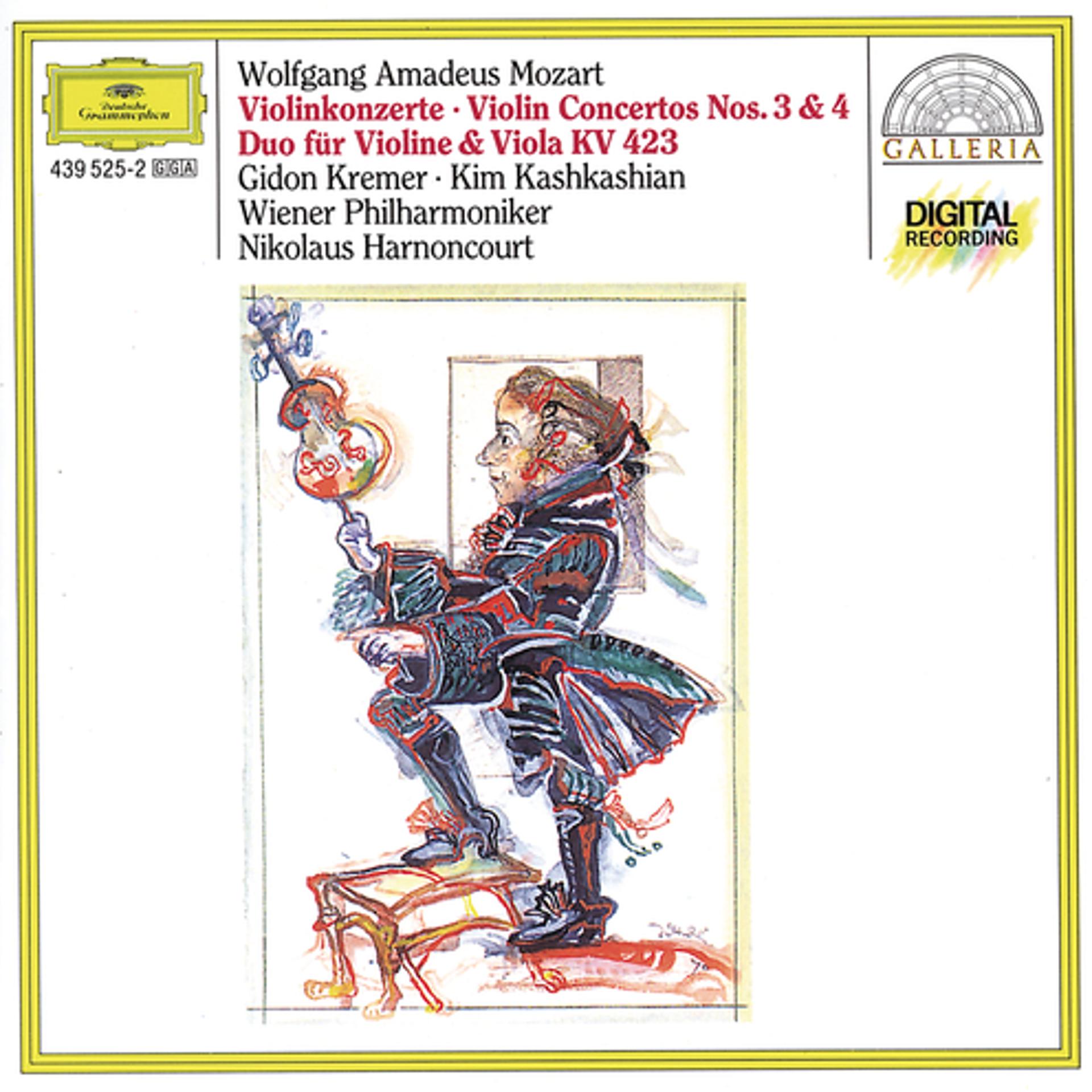 Постер альбома Mozart: Violin Concertos Nos. 3 & 4; Duo for Violin and Viola KV 423
